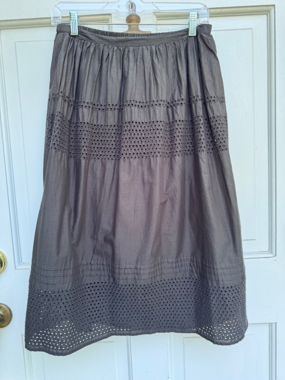 Old Navy Cotton Eyelet Midi Skirt Size Small Charcoal Gray Pull On A-Line